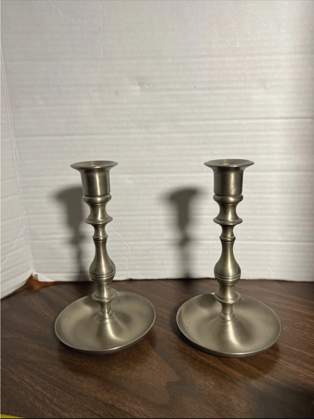 Classic Polished Pewter  Candlestick Pair